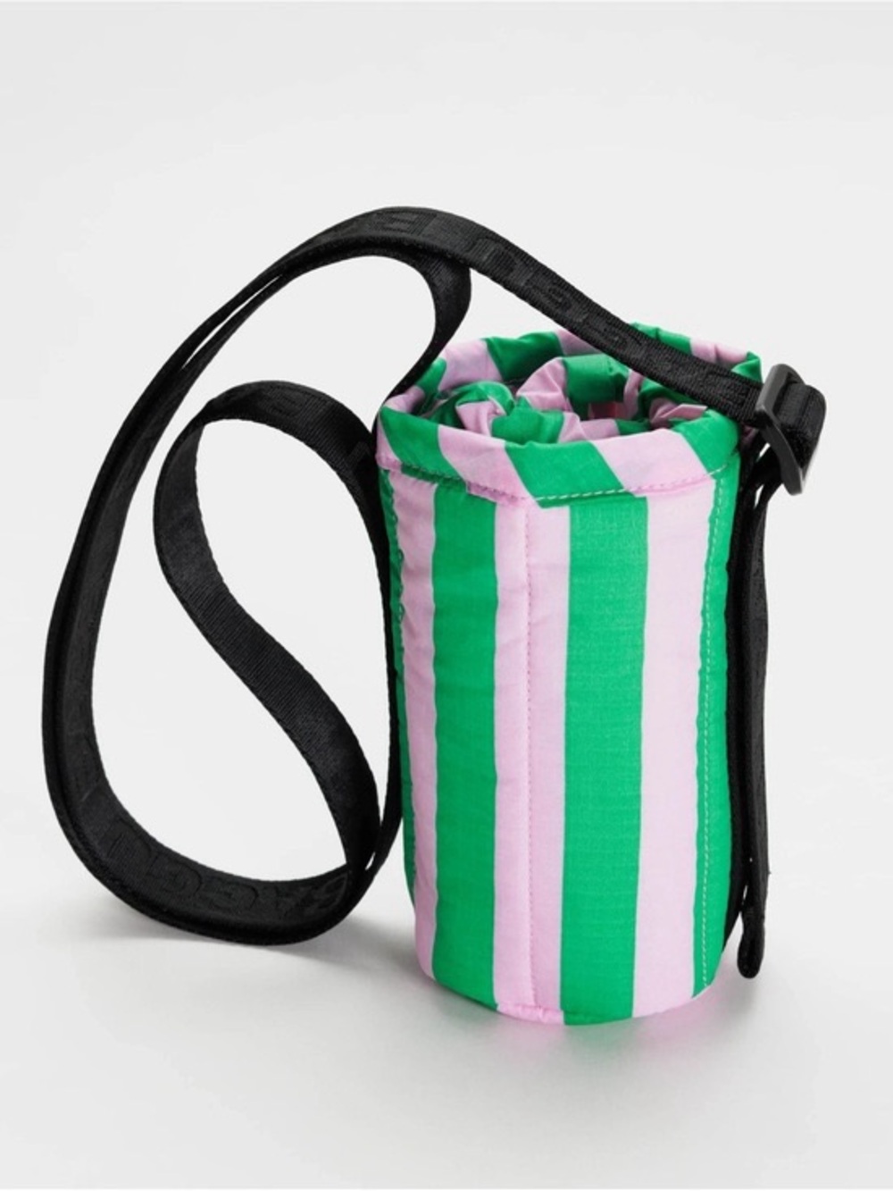 Baggu Puffy Pink Green Stripe Water Bottle Bag Sling